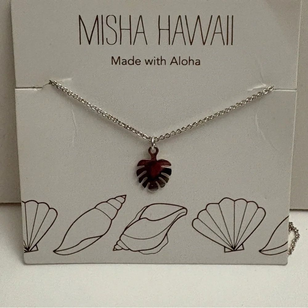 Misha Hawaii Silver Necklace with Leaf Pendant
